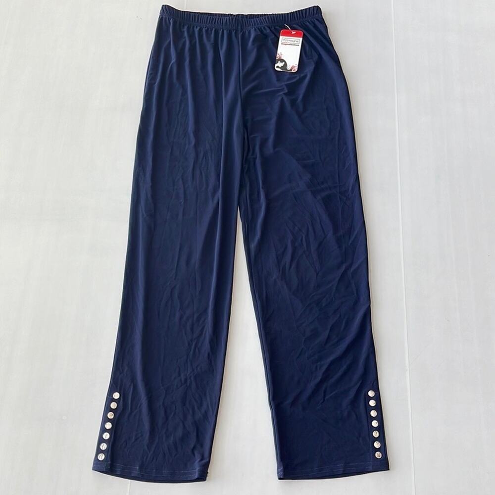 NEW (Magna Fashion) PLUS Straight Leg Decorative Dot Accent Legging Pants Blue